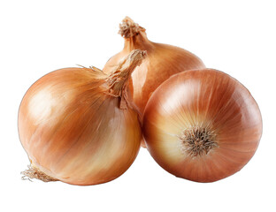 Three whole, light brown onions clustered together