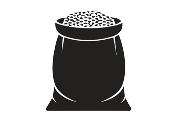 Black silhouette of an open burlap sack filled with small grains or seeds