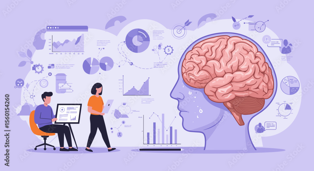 Aufkleber brainstorming and data analysis vector illustration for educational and business insights in flat st