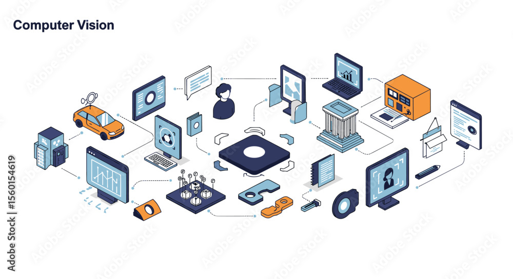 Poster computer vision technology in modern devices vector illustration for design projects