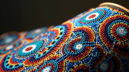 Colorful mosaic of intricate bead patterns on artistic surface