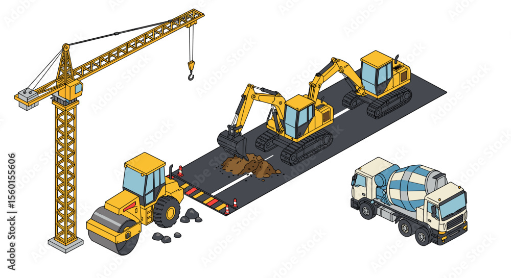 Aufkleber construction site with heavy machinery vector illustration for engineering and architecture design i