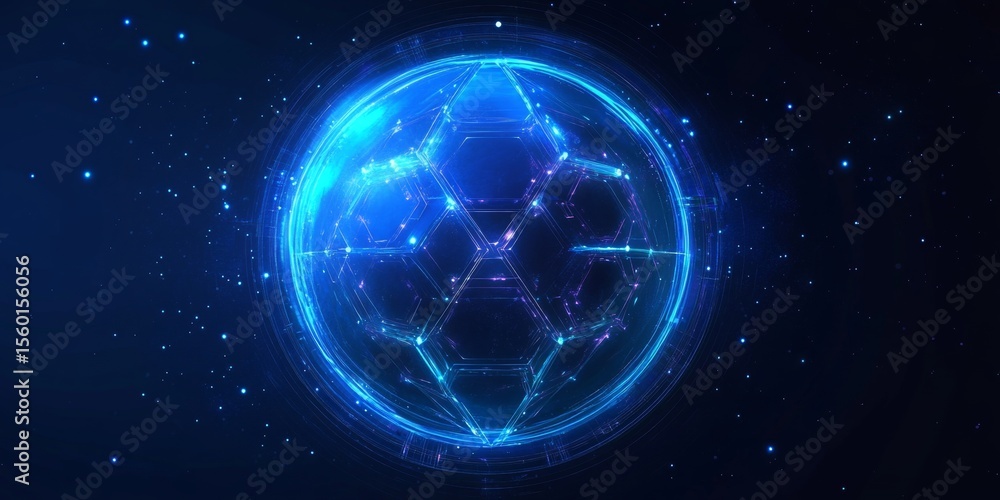 Poster futuristic geometric dome shield a glowing 3d sphere with hexagon force field and hud elements