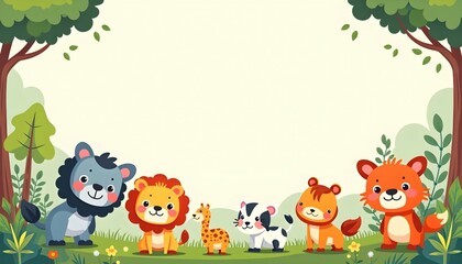 Zoo animals surrounding a rectangular blue frame