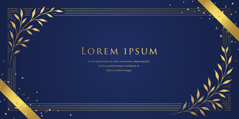 Elegant Blue and Gold Botanical Frame Background