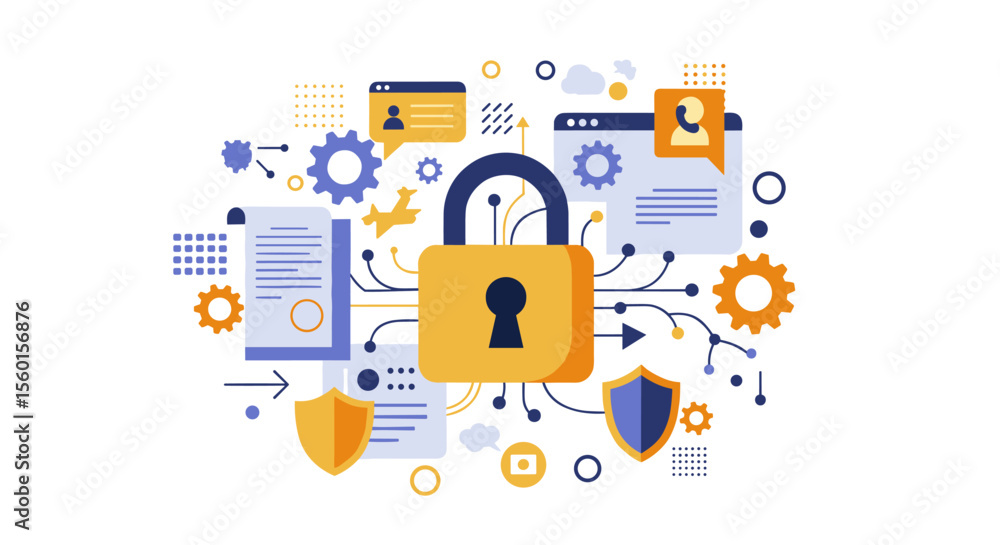 Aufkleber cybersecurity network concept vector illustration: secure data protection design for digital privacy