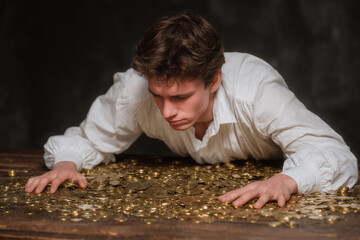 Greedy Man with Gold Coins