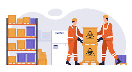 Warehouse safety and hazardous material handling vector illustration for industrial safety designs