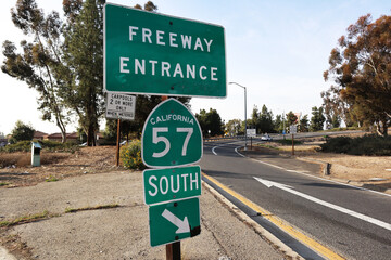 Los Angeles County, California: Freeway Entrance Sign for California State Route 57 South 