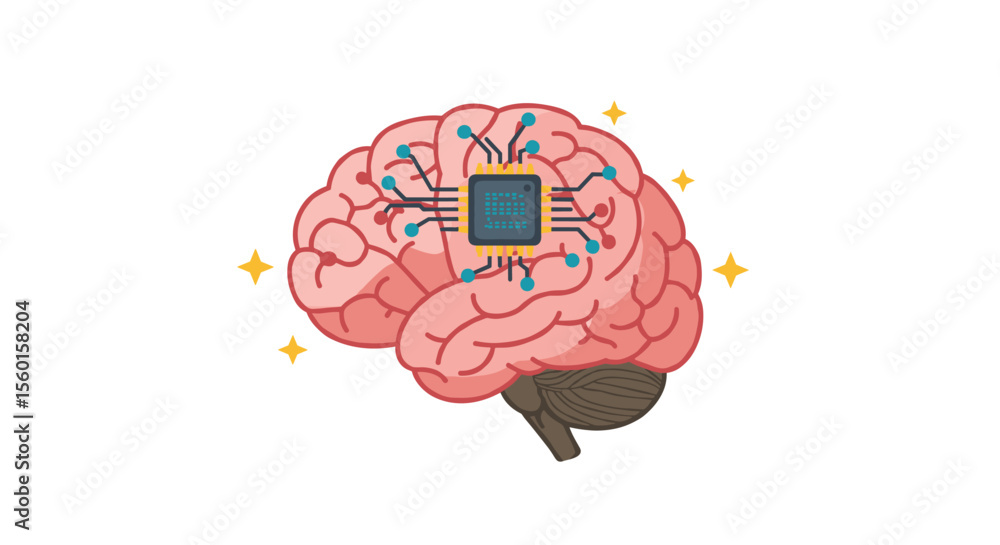 Poster artificial intelligence concept vector illustration of brain with circuit for technology design