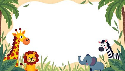 Zoo animals surrounding a rectangular blue frame