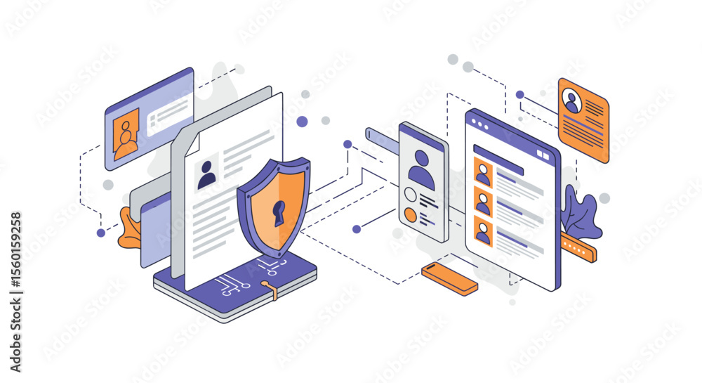 Aufkleber data security and privacy in digital communication vector illustration for web design and education