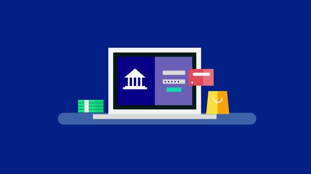 Internet banking concept, User spending money, online shopping through secure digital banking system.