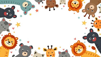 Zoo animals surrounding a rectangular blue frame