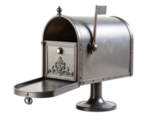 Retro Metal Mailbox with Lid Open – White Background PNG