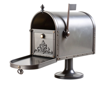 Retro Metal Mailbox with Lid Open – White Background PNG