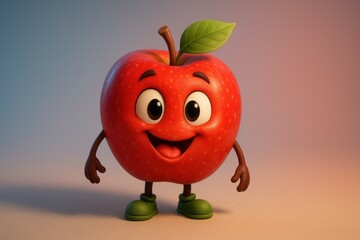  Cute red apple cartoon character with green leaf and big eyes – ideal for kids’ nutrition education and fruit branding