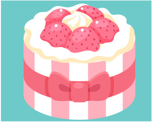 Elegant Striped Strawberry Cake with Pink Bow