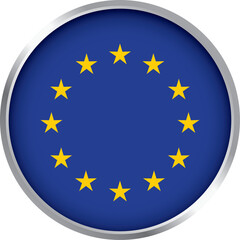Round icon of European Union flag with twelve golden stars on blue background, vector symbol with border

