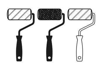 Three paint rollers with different textures and styles in a row