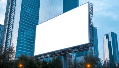 Blank Horizontal Advertising Mockup for Product Promotion in Urban Cityscape with Modern Buildings