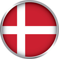 Obraz premium Round icon of Denmark flag (Dannebrog) with white Nordic cross on red background, vector national badge