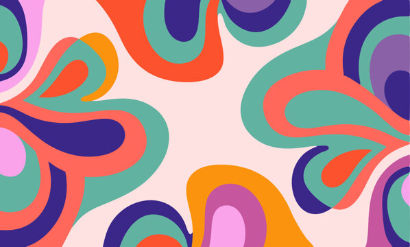 Vibrant Abstract Pattern with wavy Shapes. A cheerful and eye-catching abstract design featuring overlapping, layered shapes in a mix of bright, playful colors.