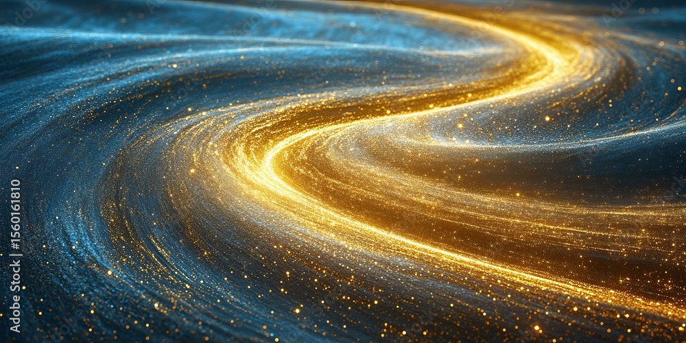 Poster elegant abstract background with swirling gold patterns and bokeh light particles for luxury