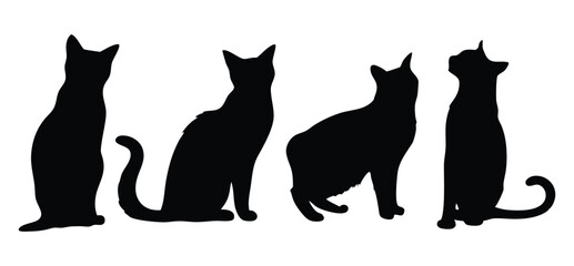 Set of Sitting Cat Silhouette