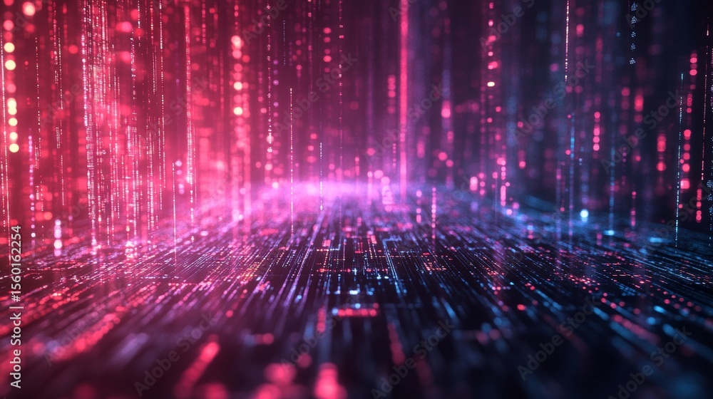 Aufkleber dazzling digital rain falls over a technological landscape, showcasing futuristic data streams and a