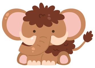 Cute Mammoth Animal Brown Woolly Giant Prehistoric Creature Illustration