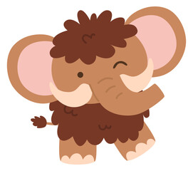 Cute Mammoth Animal Brown Woolly Giant Prehistoric Creature Illustration