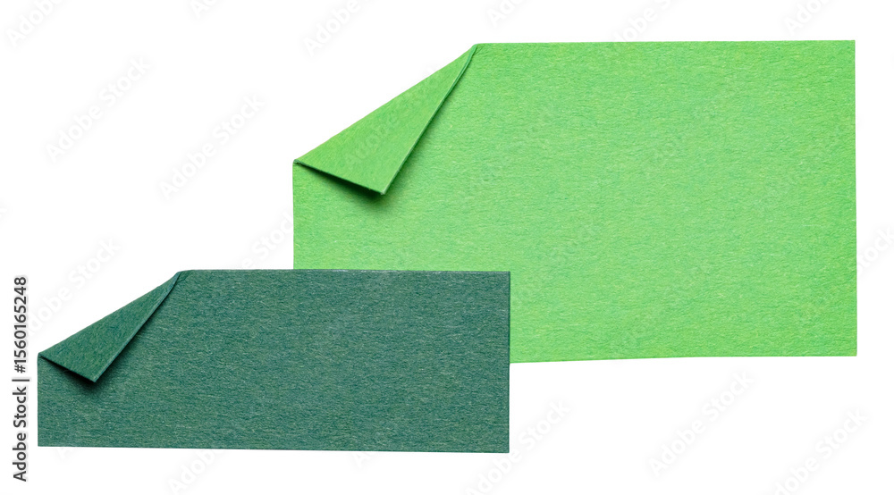 Fototapete two green overlapping isolated cut out blank paper notes cardboard with folded corner dog-ear earmar