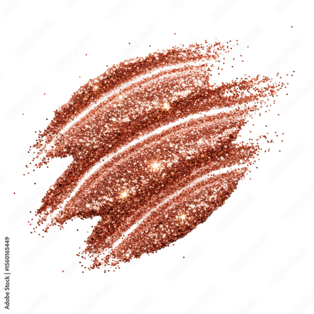 Poster a full object of shimmering rose gold and copper glitter in an irregular brush stroke shape, texture