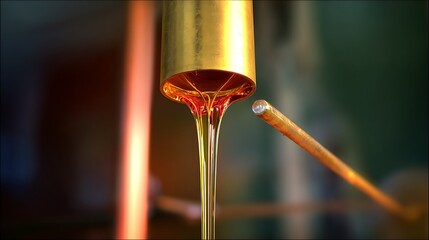 Amber liquid flowing from a gold pipe