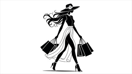 A Silhouette of a woman carrying shopping bags