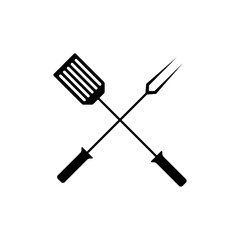 Crossed BBQ Tools Icon illustration - Grilling Spatula and Fork Symbol for Barbecue, Cookout, and Food Logos.