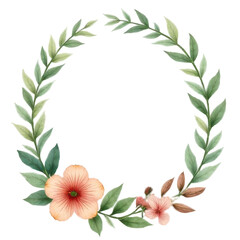 Naklejka premium Watercolor Floral Wreath with Peach Flowers and Green Leaves Botanical Circle Frame Decoration for Invitation Design on Transparent Background