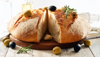 homemade bread with cheese and olive
