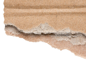 Isolated cut out torn piece of brown corrugated cardboard paper with texture and copy space for text, transparent png background design element