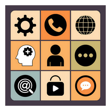 Vintage Social Media & Communication Icons Grid - Global Connectivity