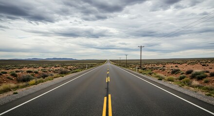 Obraz premium Open road stretching towards horizon under cloudy sky