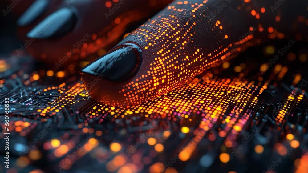Poster fingers gracefully trace illuminated patterns on a textured surface, creating a stunning visual danc