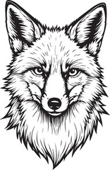 Fototapeta premium Fox Portrait: An intricately detailed portrait of a fox, captured in striking black and white, its intelligent eyes fixed forward, symbolizing intelligence. 