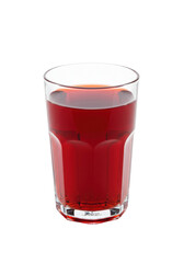 Red liquid fills a transparent glass on a black backdrop. Simplistic and refreshing design