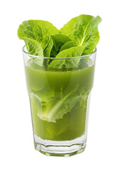 A refreshing green juice with fresh lettuce in a glass, on a black background