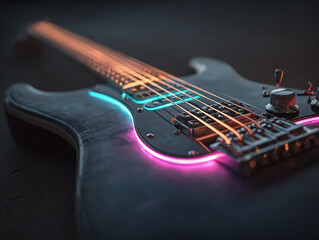 Electric guitar close-up with glowing strings, music-themed vertical 