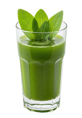 Refreshing green smoothie in glass with fresh basil leaves on top, nutritious and healthy