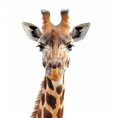 Obraz premium Giraffe is posing on a white background with a curious expression