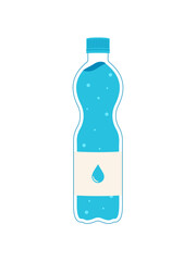 Wavy-shaped water bottle with a drop label. Stylish and fresh. Perfect for wellness, sport, and hydration-related creative projects.
